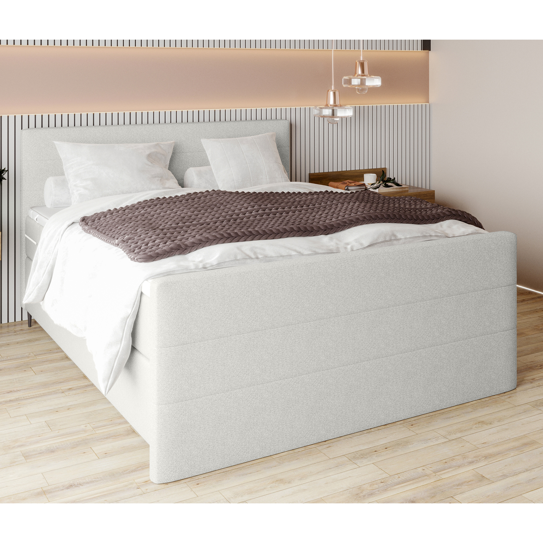 Boxspringbett - hellgrau - inklusive Topper - 180x200 cm