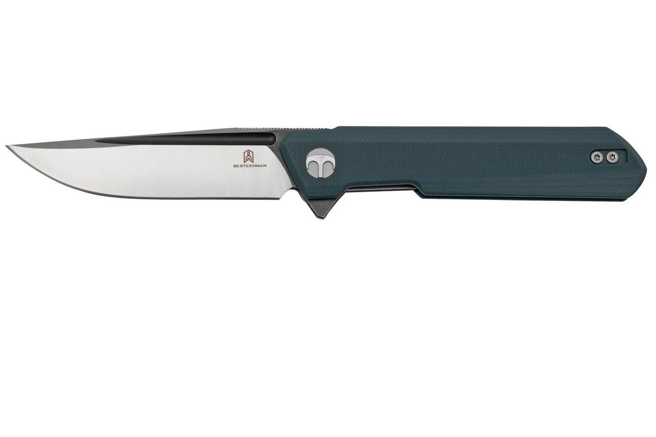 Bestechman Dundee BMK01F Grey G10, Satin D2 And Dark Coating, zakmes Ostap Hel design