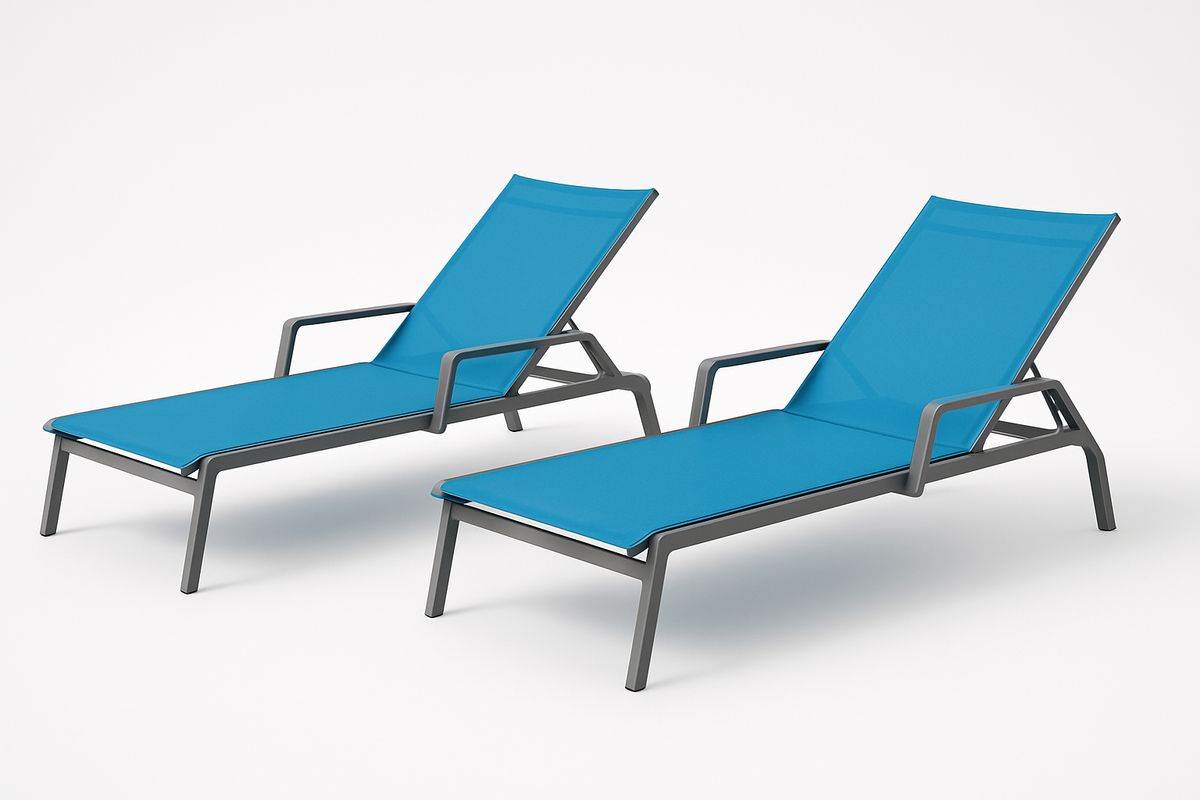 Sonnenliegen Set Aluminium Textilene Blau 200cm x 65cm