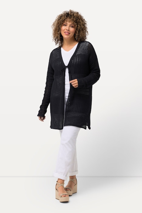 Strickjacke, Lochstrick, Oversized, V-Ausschnitt