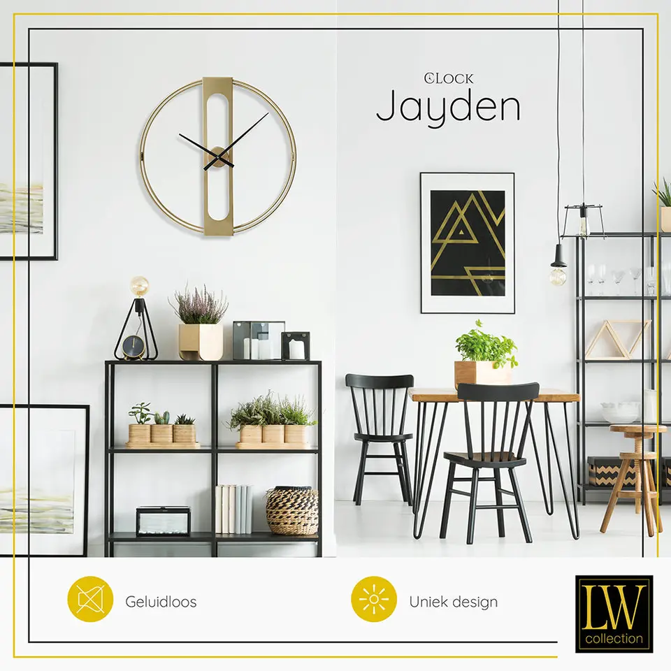 LW Collection Wandklok Jayden goud 60cm
