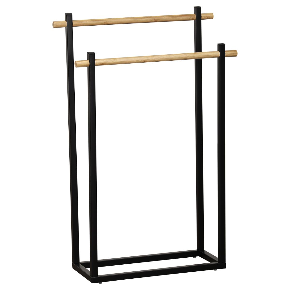 PORTE SERVIETTES METAL RECTANGULAIRE 2 BARRES BAMBOU NOIR