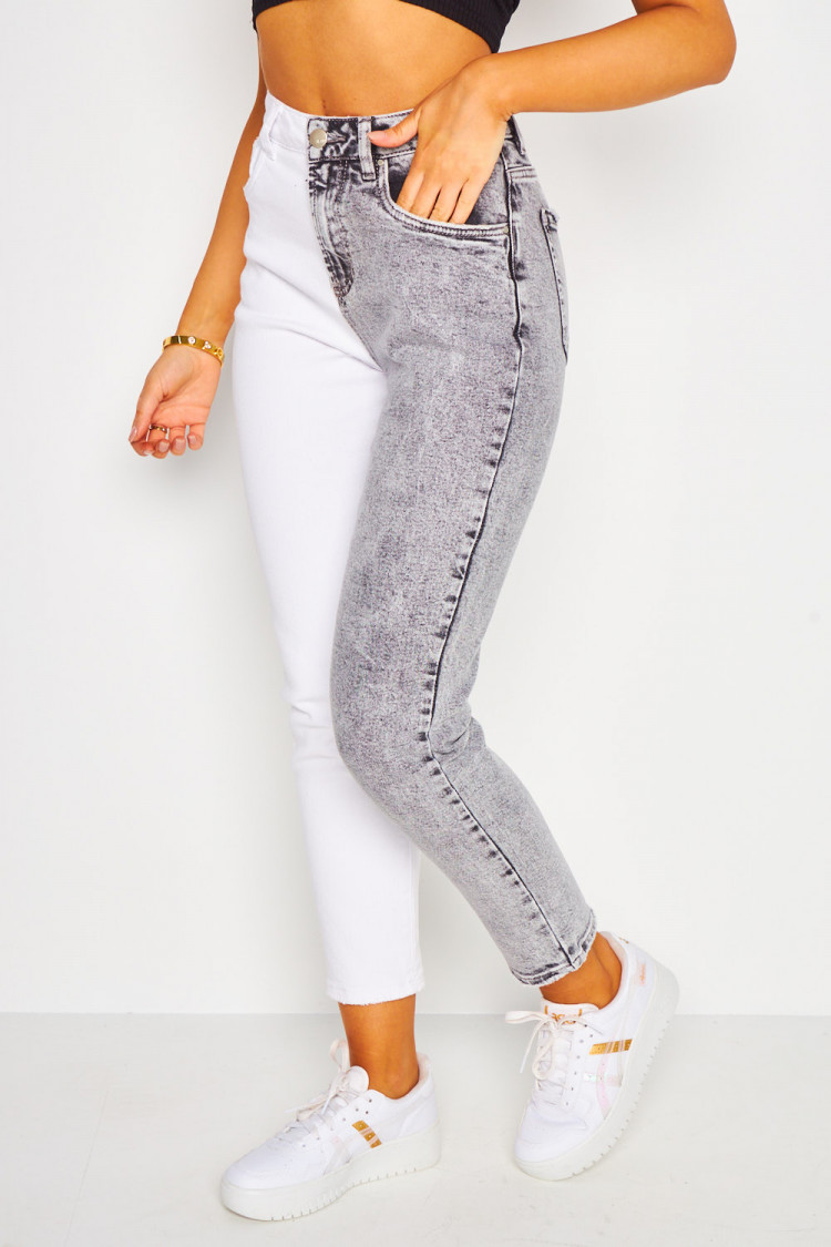 Jeans bicolore blanc/gris
