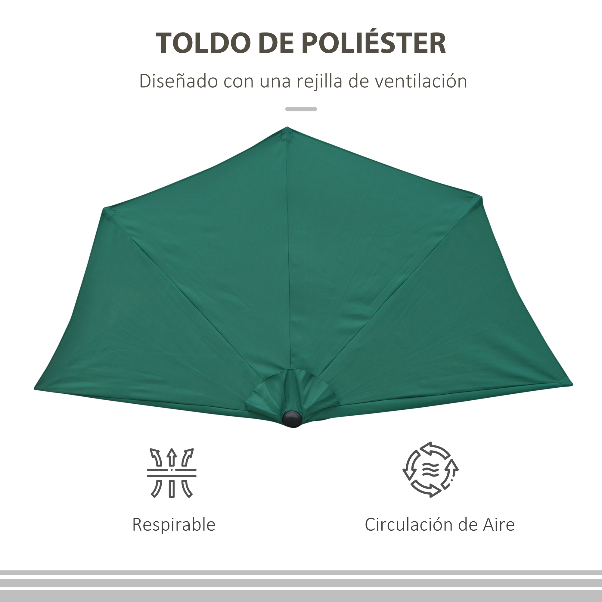 Guarda-sol de jardim Outsunny 269x138x236 cm com manivela e formato semicircular para terraço, pátio e piscina ao ar livre, na cor verde.