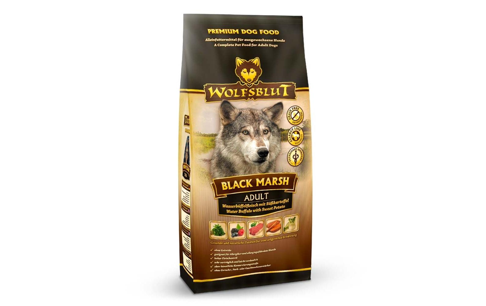 Trockenfutter Dog Black Marsh Adult, 2 kgMit Wasserbüffel und Süsskartoffel