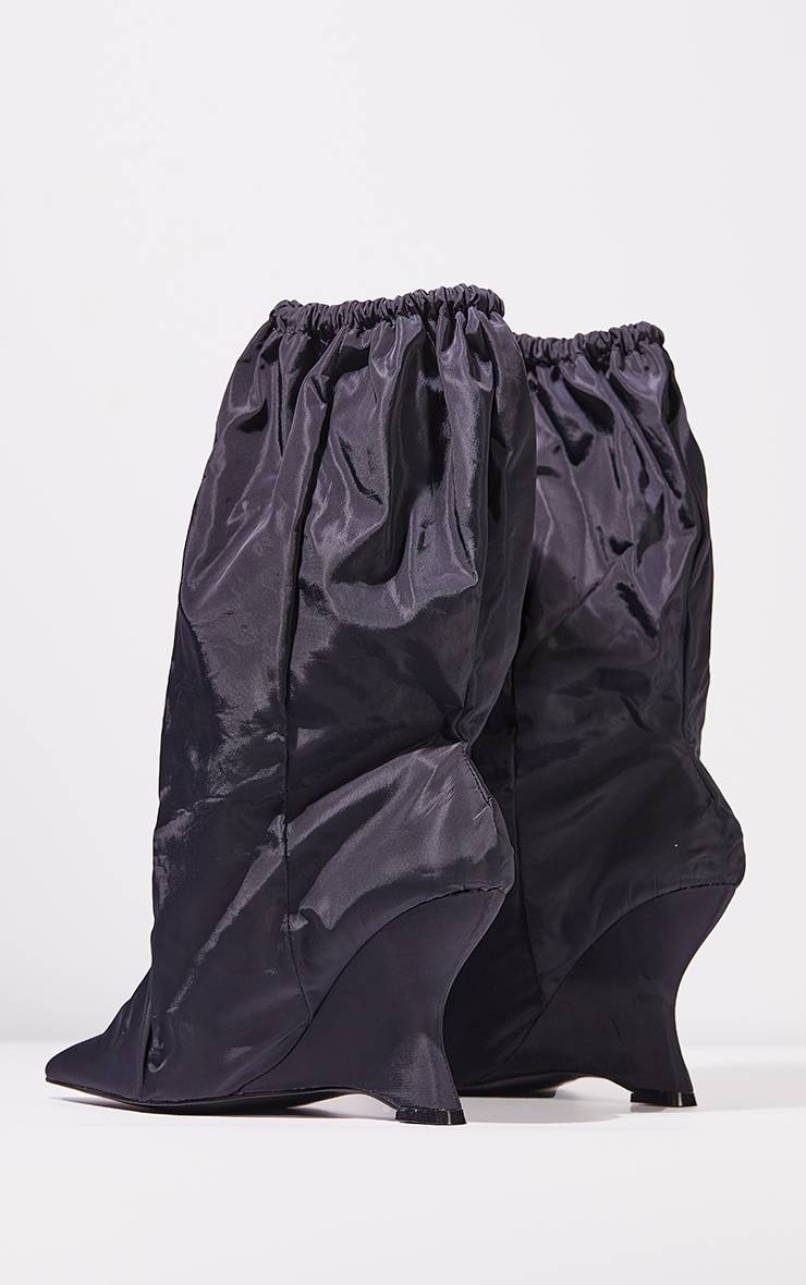 Noir Bottes À Talon Compensé Biseauté Pointu En Nylon Élastiqué