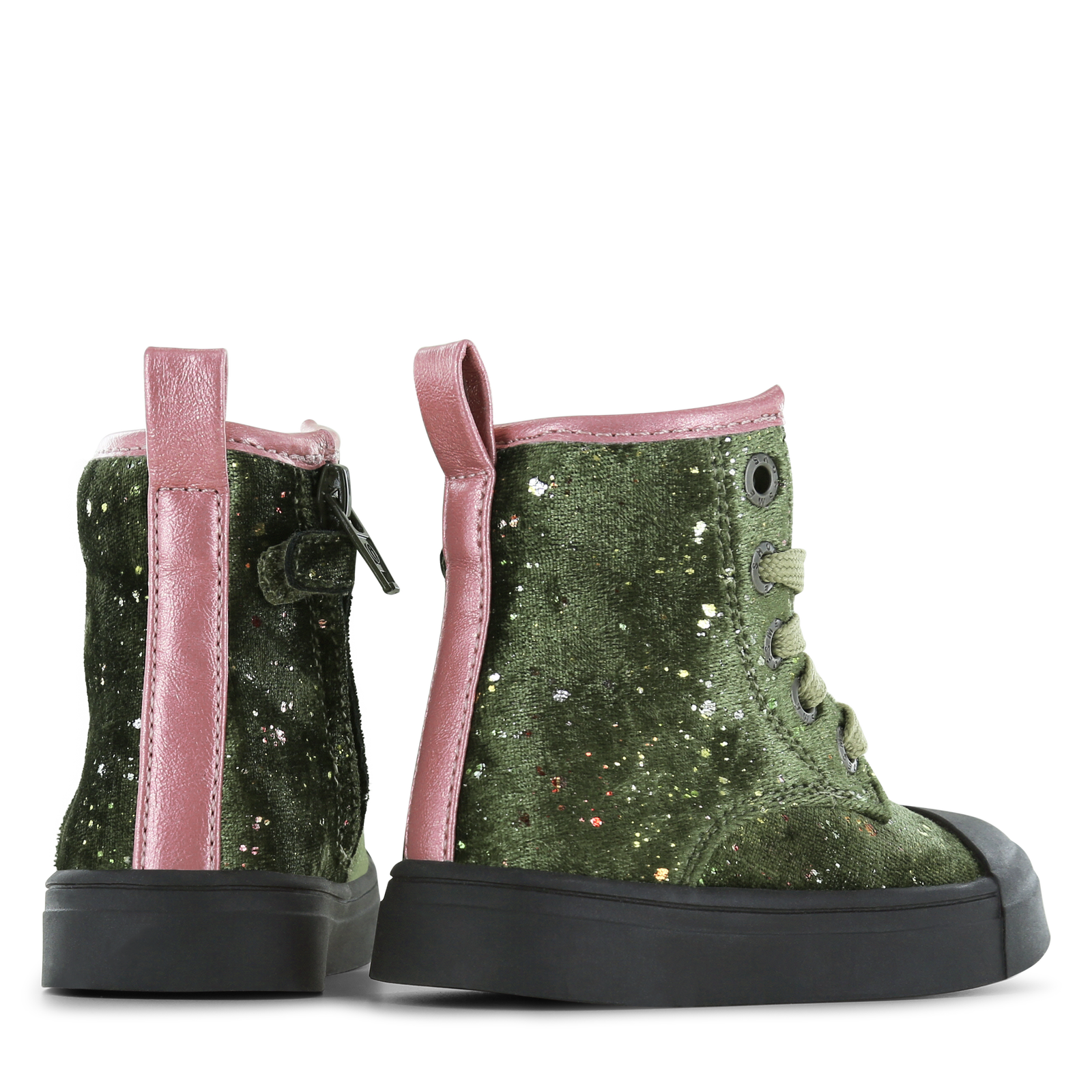 Shoesme groene veterboot met stipjes Microfiber leer, Microfiber velvet | S