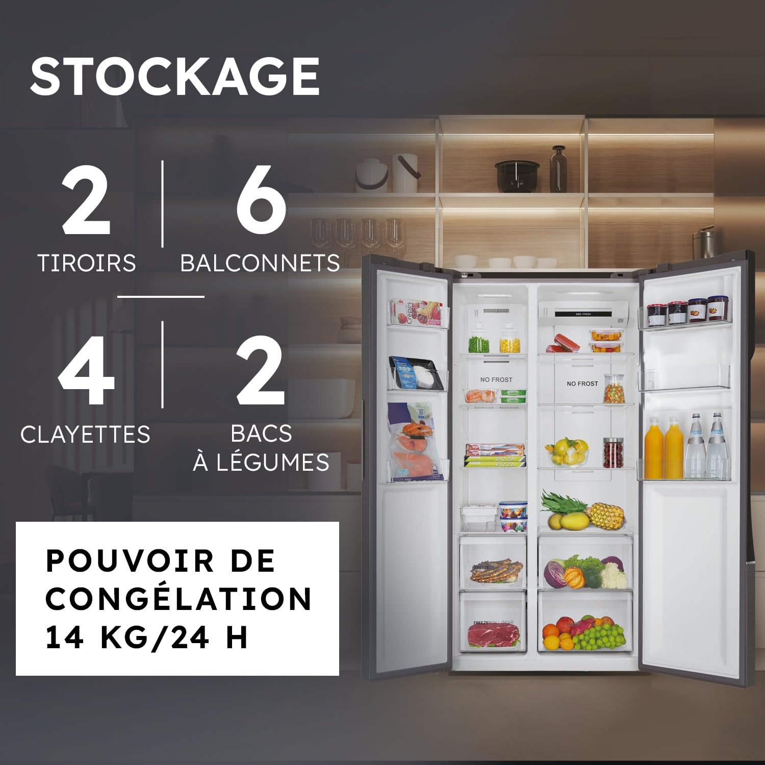 Haier - Réfrigérateur Américain - 2 Portes - Classe Énergétique E - Technologie Total No Frost Multi Air Flow - Inox - 337L + 191L (Congélateur) - 177