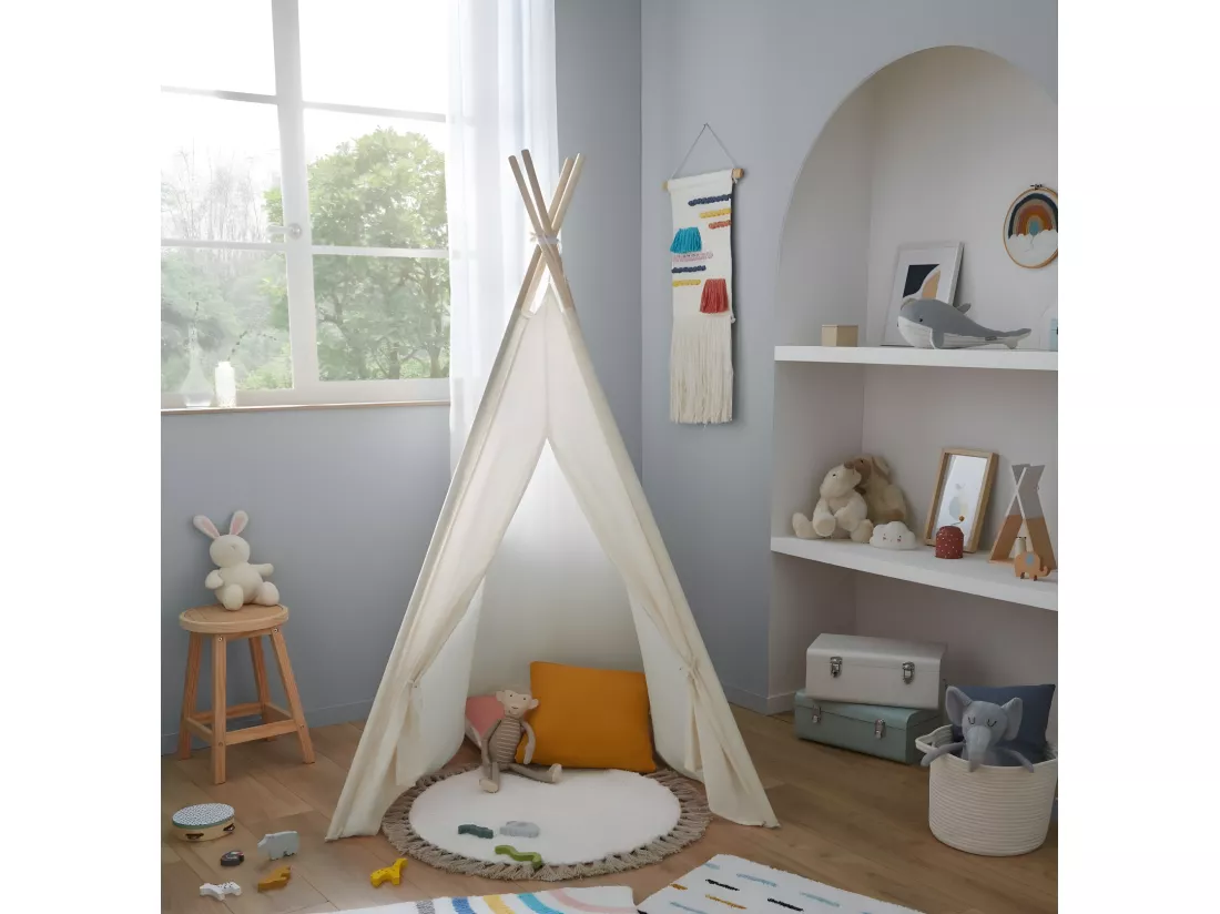 Tapis déco enfant rond à pompons en coton 70x70cm