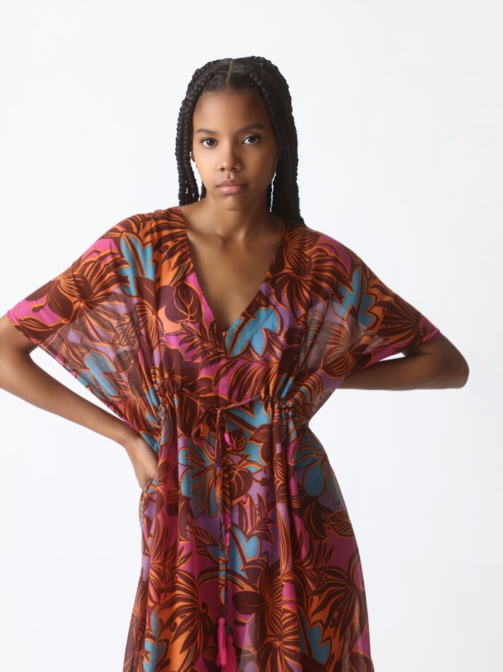 Caftan midi estampado - Marrom