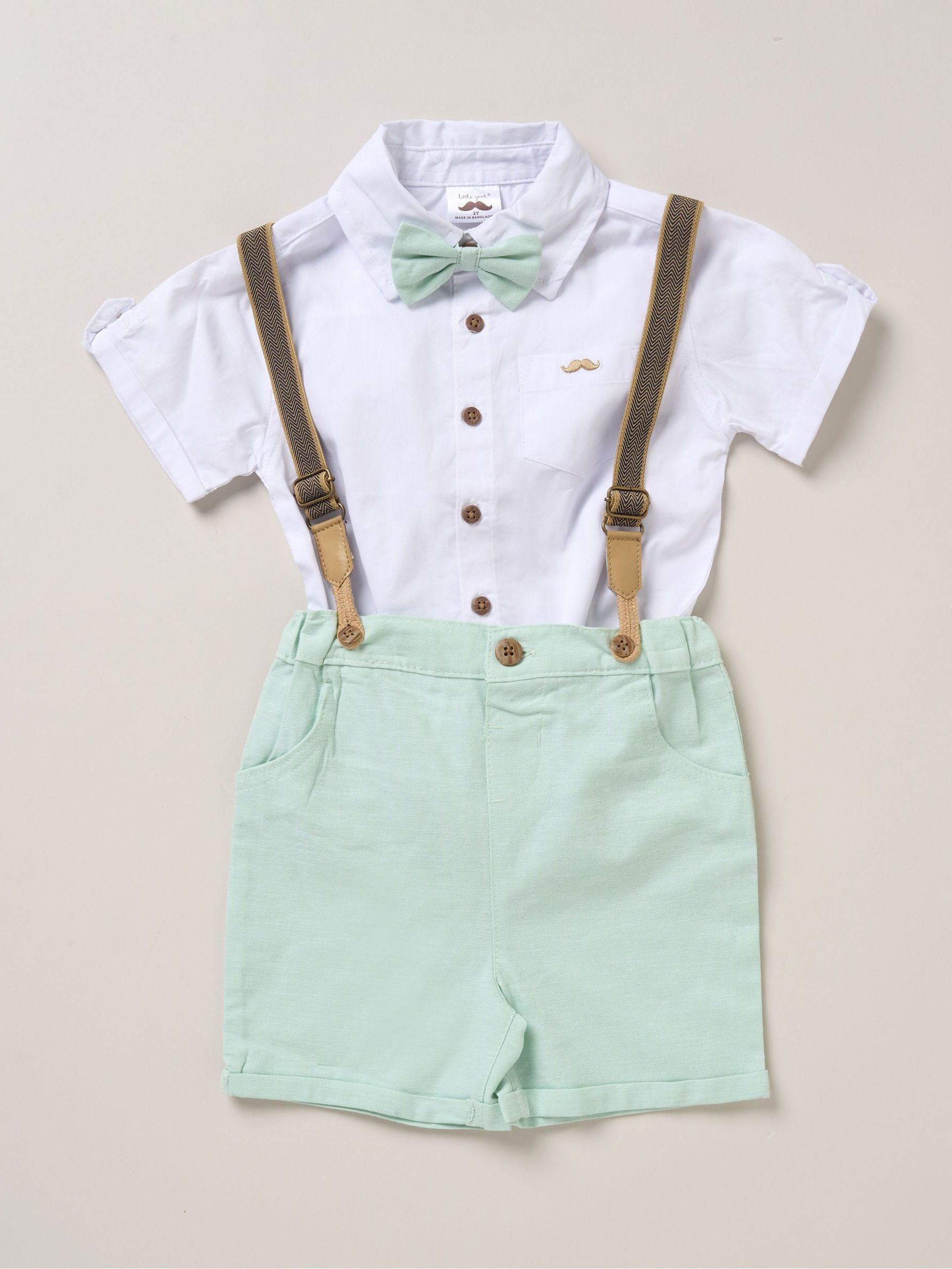 Groen - Little Gent Shirt Shorts and Braces Outfit Set