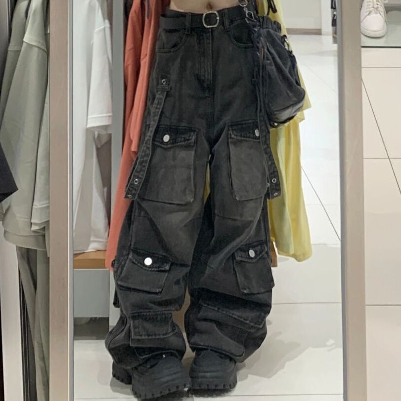 Kenning - Mid Rise Washed Wide Leg Cargo Jeans