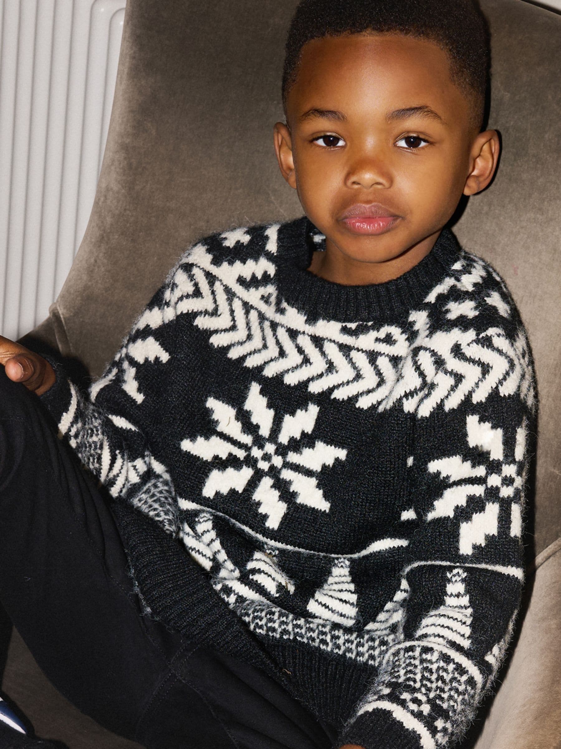 Zwart - The Little Tailor Kinder Chunky Tweekleurige Fairisle Kerstmis Trui