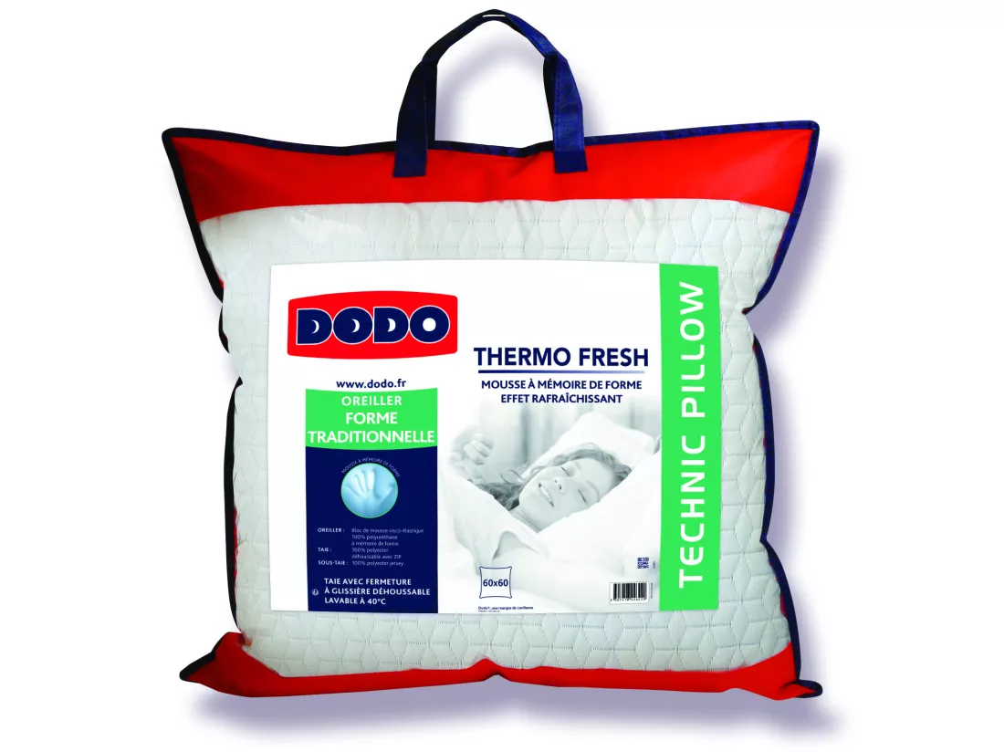 Oreiller DODO - mousse mémoire de forme effet rafraîchissant - 60x60 cm - FRESH