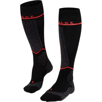Falke SK Compression Wool Skisocken Black / Neon Red Damen