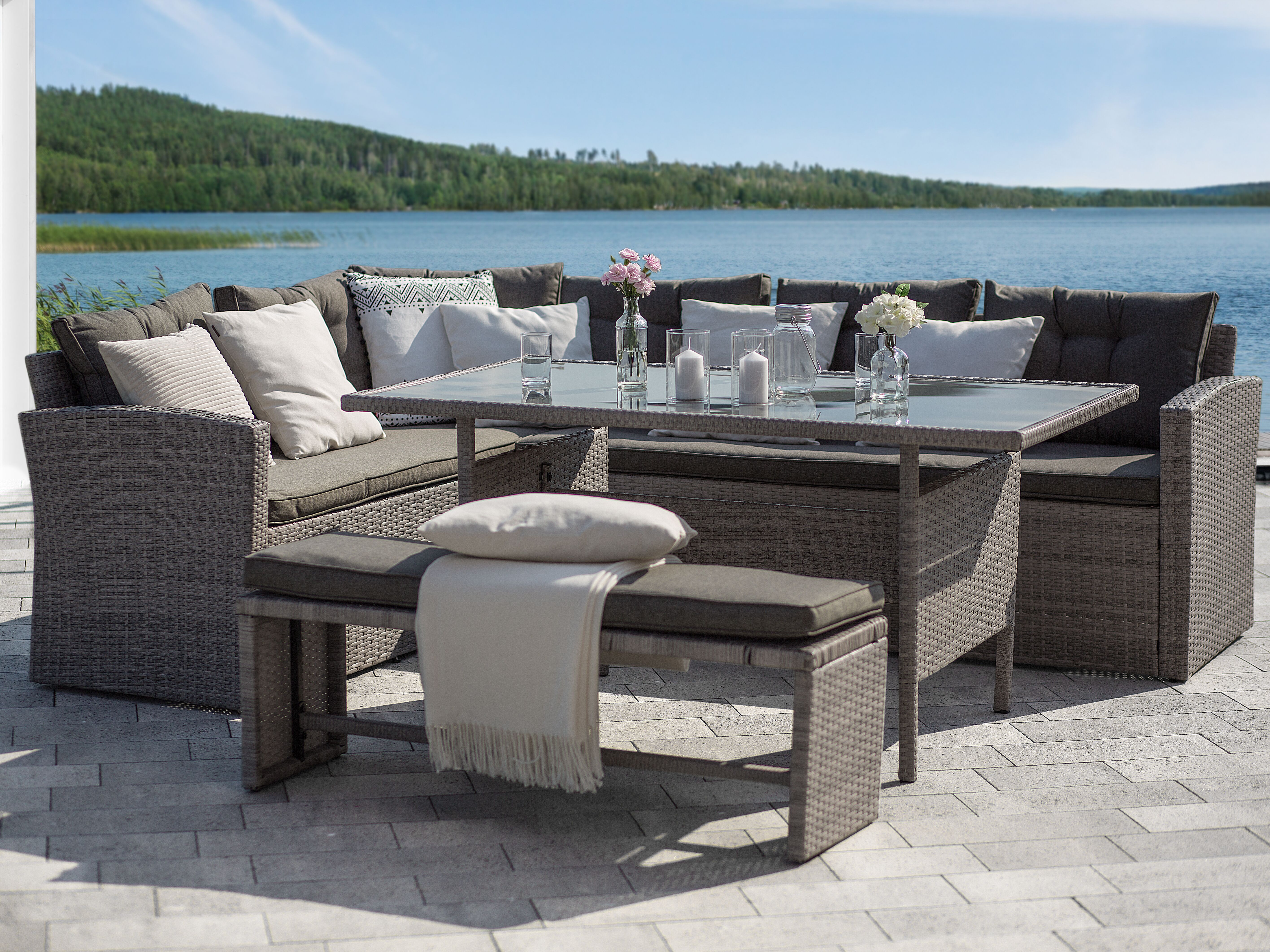 Tuin eettafel VITERBO 145 cm 80 cm Glas Lichtgrijs