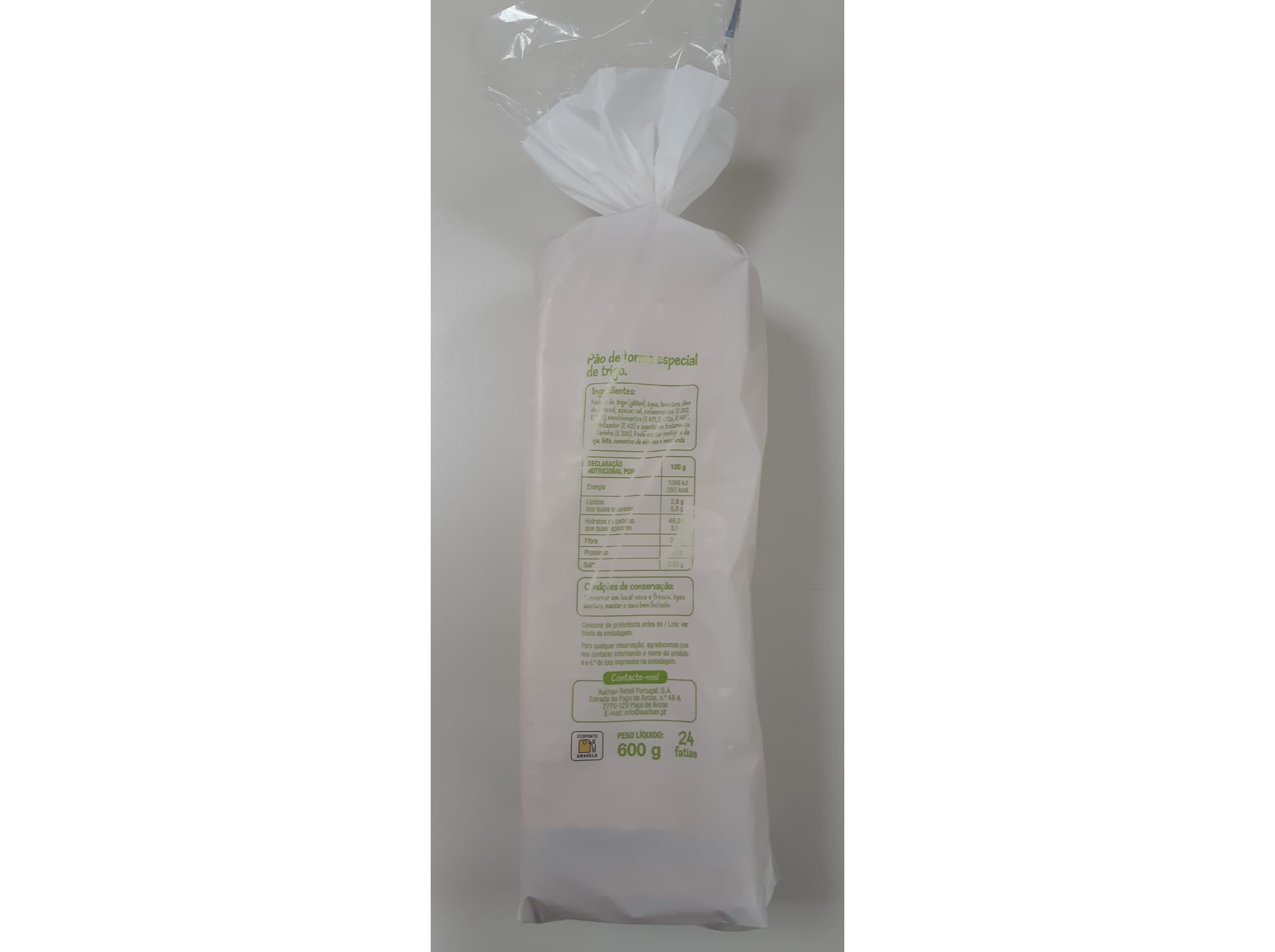 PÃO DE FORMA POLEGAR COM CÔDEA 600 G