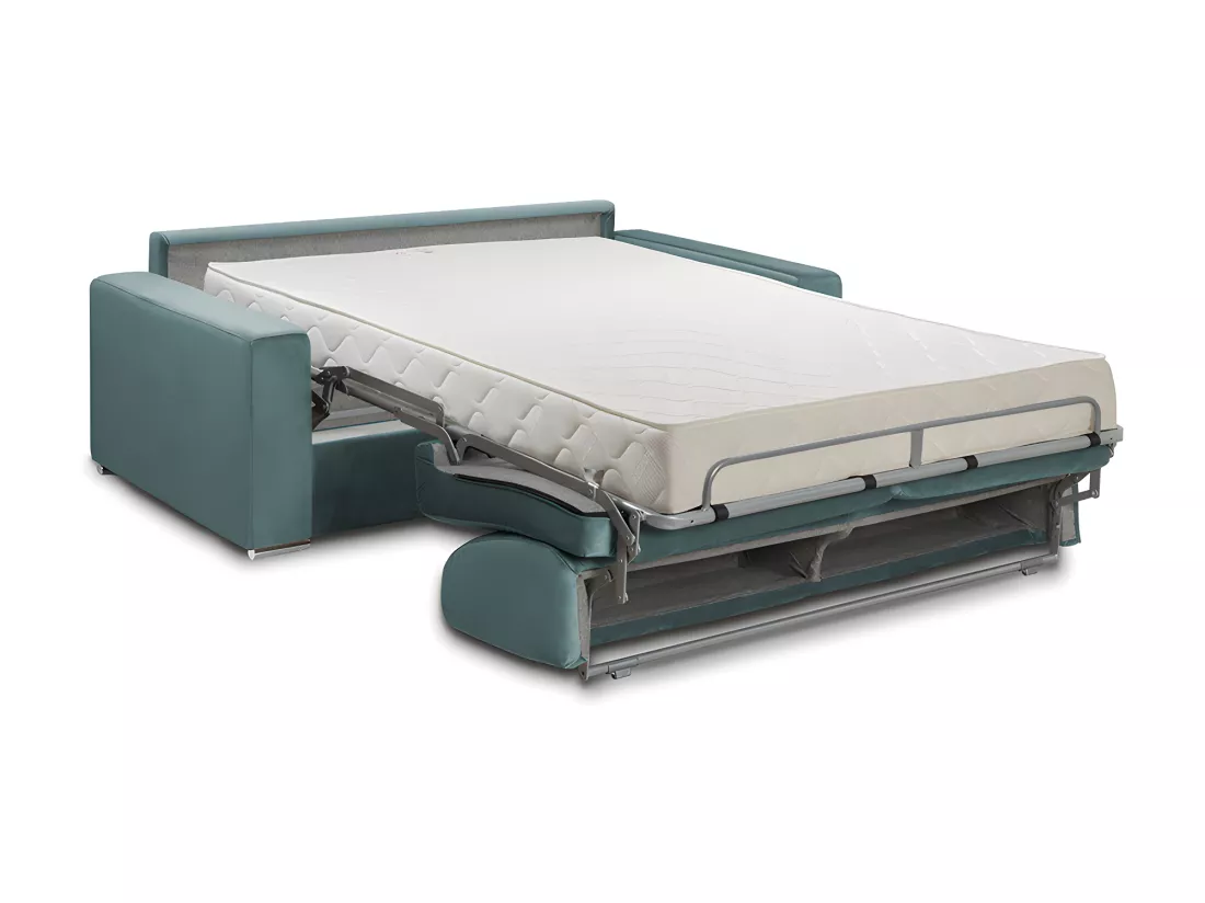 Canapé 2 places convertible express en velours vert menthe - Couchage 120 cm - Matelas 18 cm CALIFE