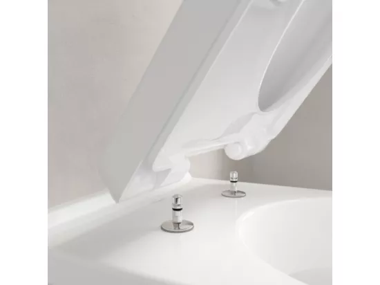 Pack WC sans bride VILLEROY ET BOCH O novo avec abattant frein de chute + bâti Viconnect PRO + plaque noir mat