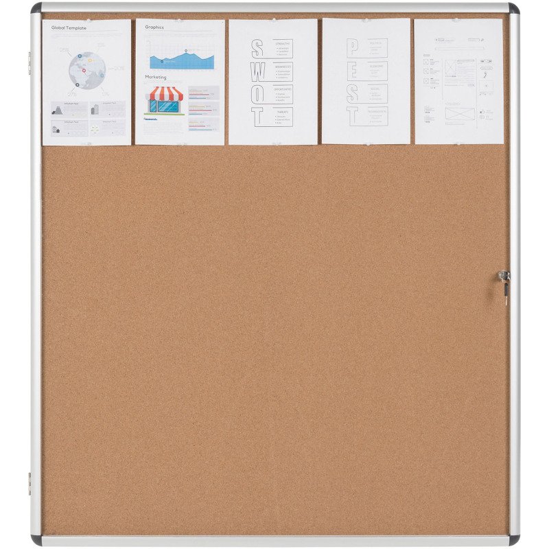 Vitrine intérieure fond liège porte battante cadre aluminium Bi-Office Enclore - 20 feuilles