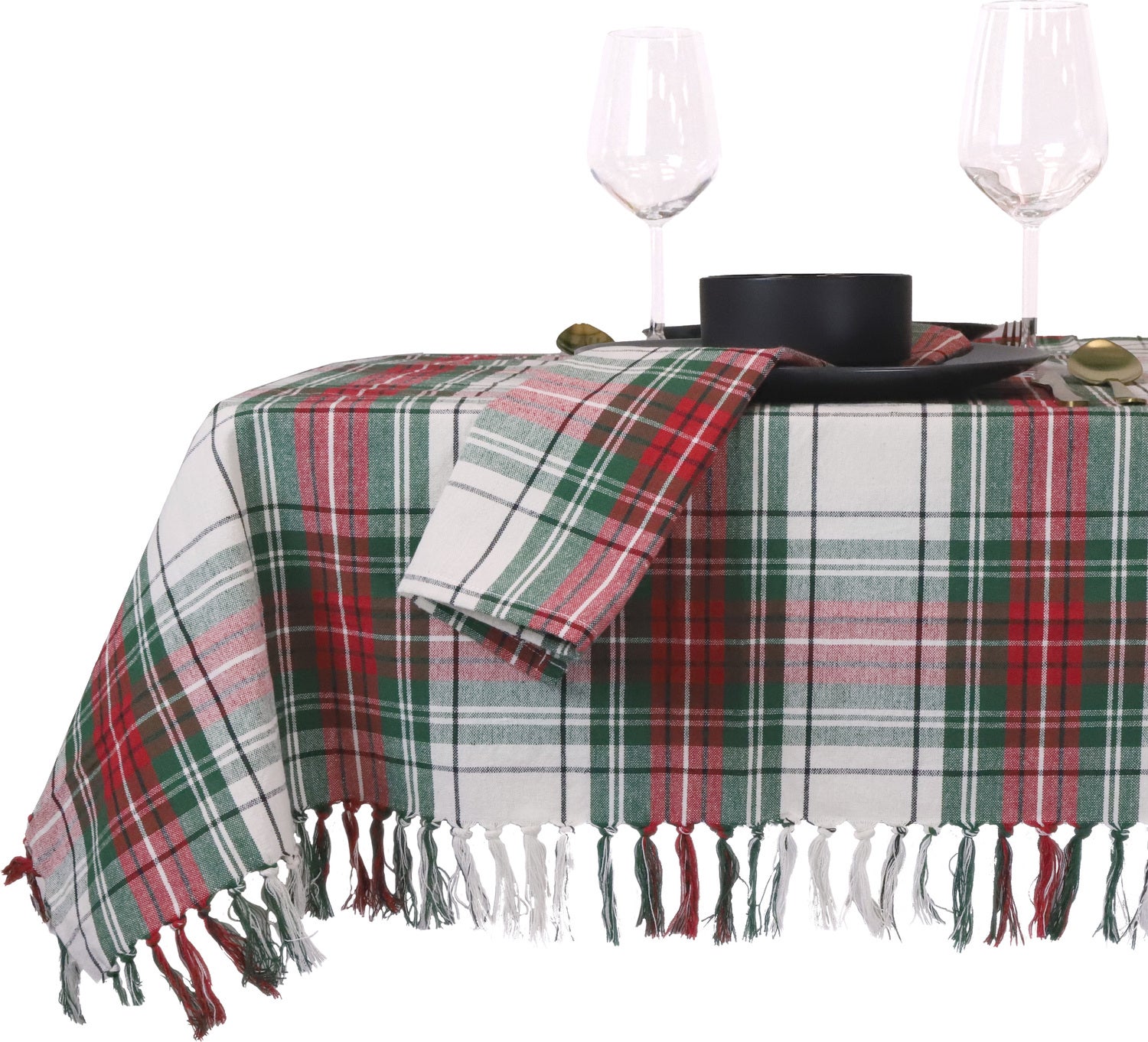 Unique Living tafelkleed Tartan wit 150 x 200 cm