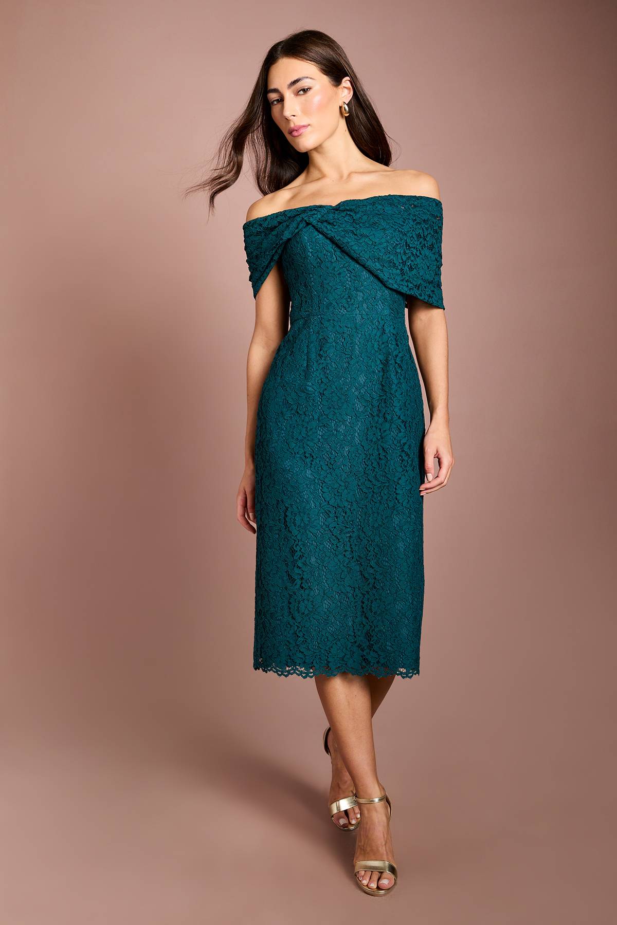 Coast Robe Crayon Midi En Dentelle À Épaules Dénudées