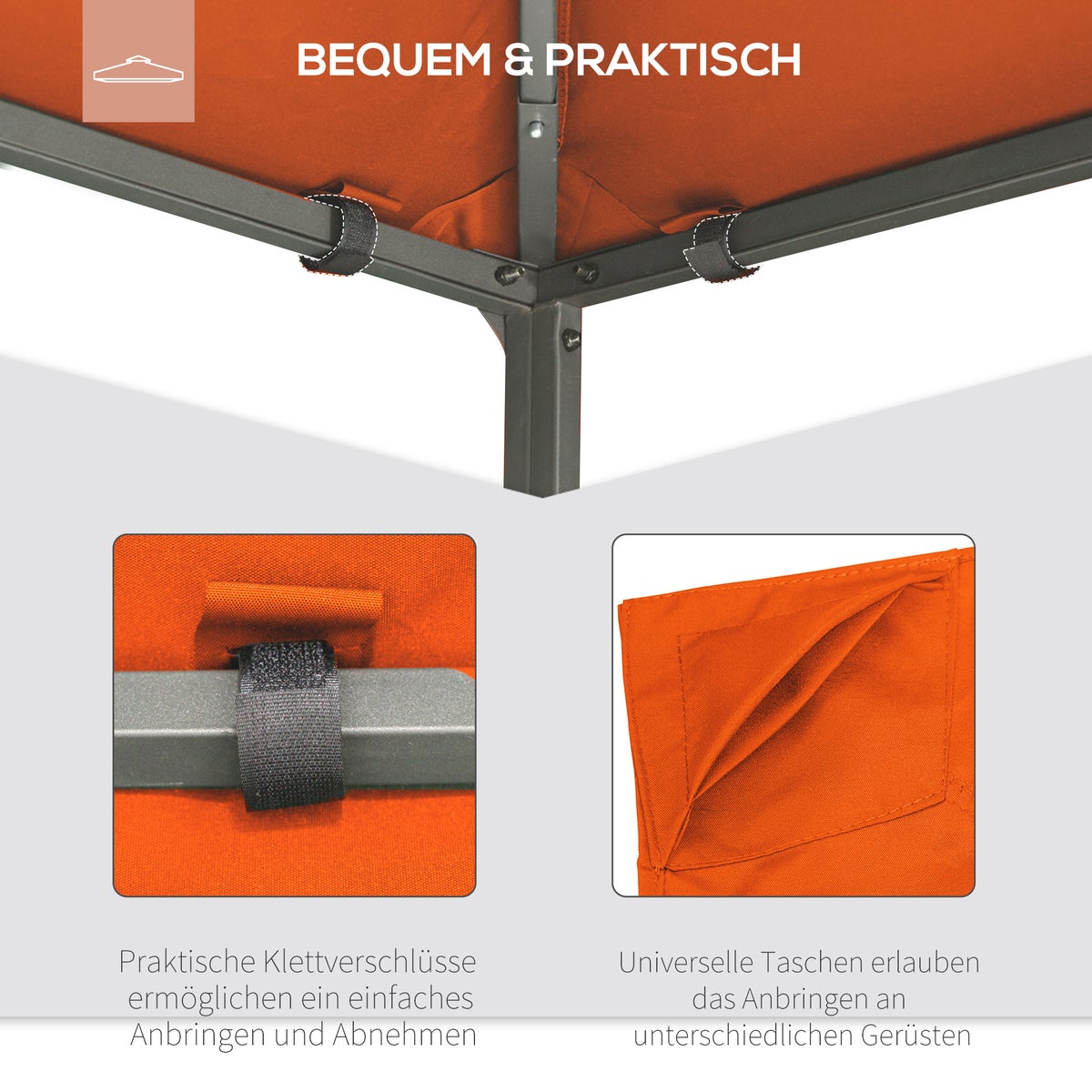 Outsunny vervangingsdak voor tuinpaviljoen, 2,98 x 2,95 m, zonwerend polyester, oranje