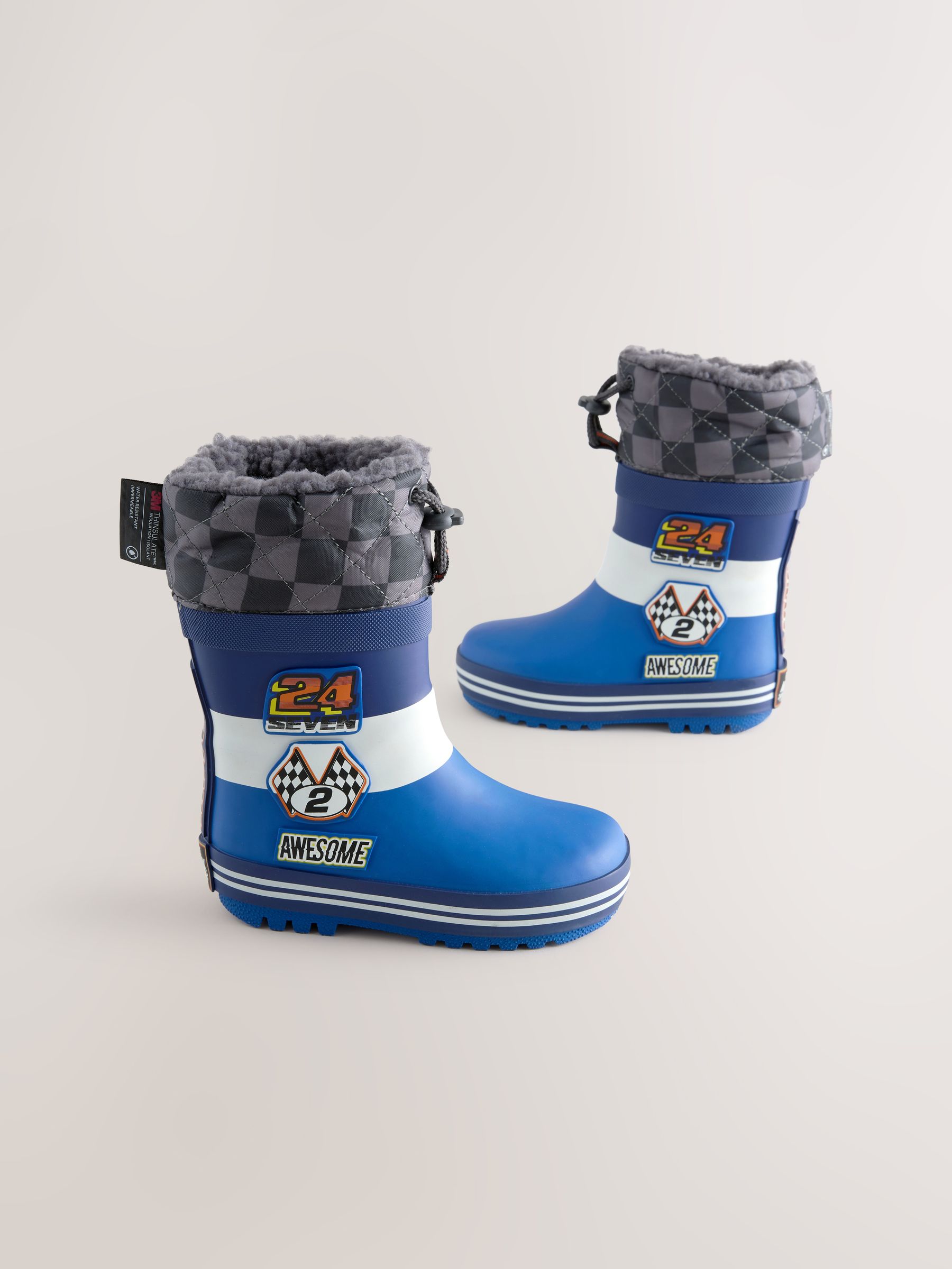 Blauw met racewagen - Thinsulate™ - Gevoerde thermoregenlaarzen met boord
