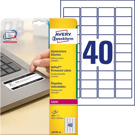 Avery Zweckform L6145-20 Abziehsichere Etiketten, 45,7 x 25,4 mm, 20 Bogen/800 Etiketten, weiß