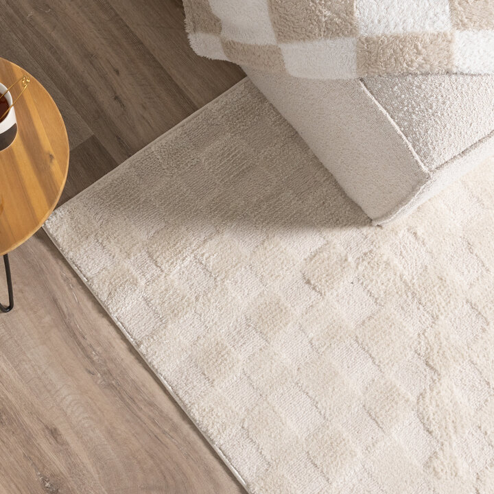 Japandi vloerkleed - Yori Checkerboard Creme