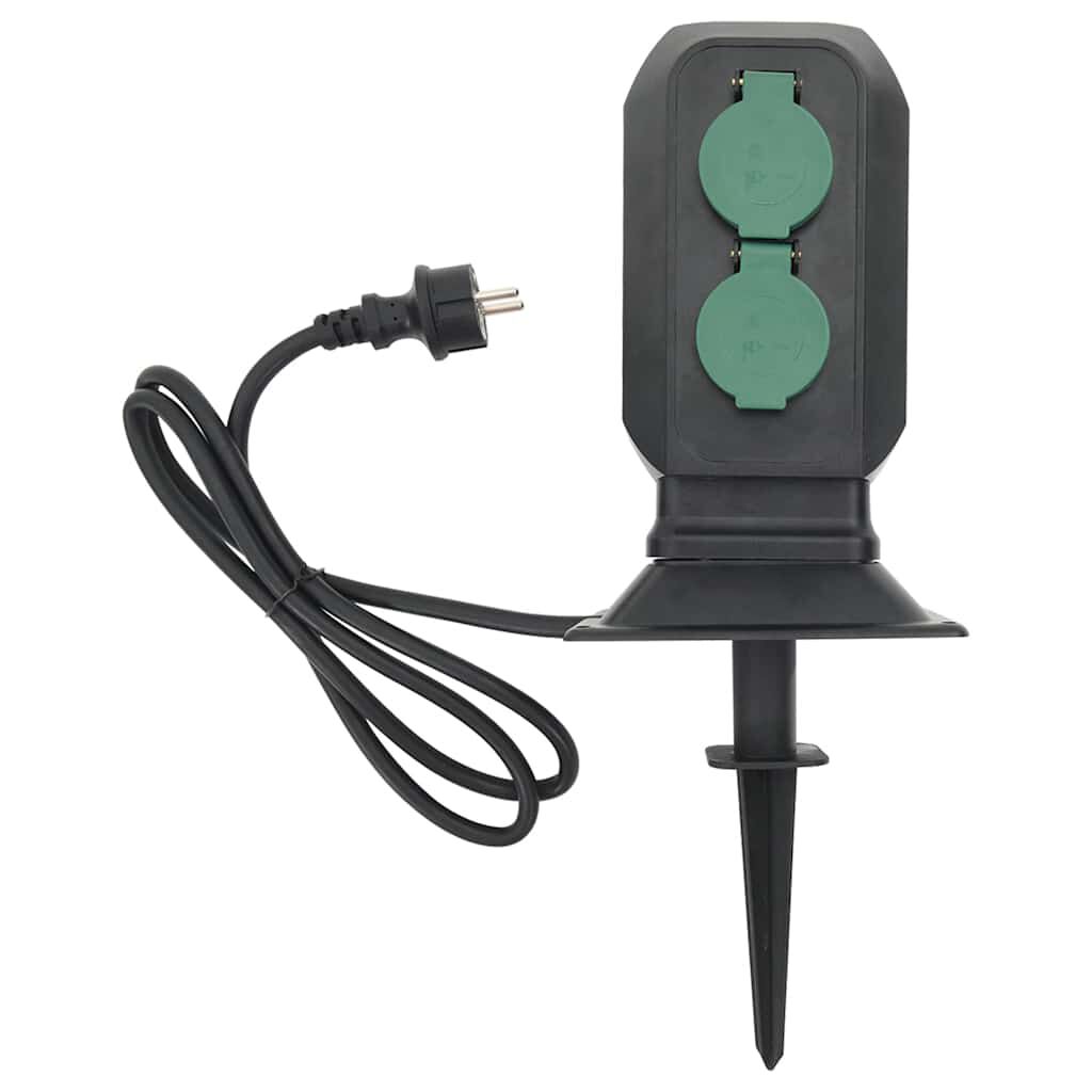 vidaXL Tuinstopcontactsplitter met sokkel, 2 stopcontacten, zwart en groen