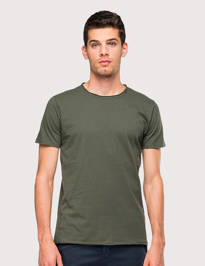 REPLAY T-SHIRT HOMME MANCHES COURTES BASIQUE COL ROND KAKI