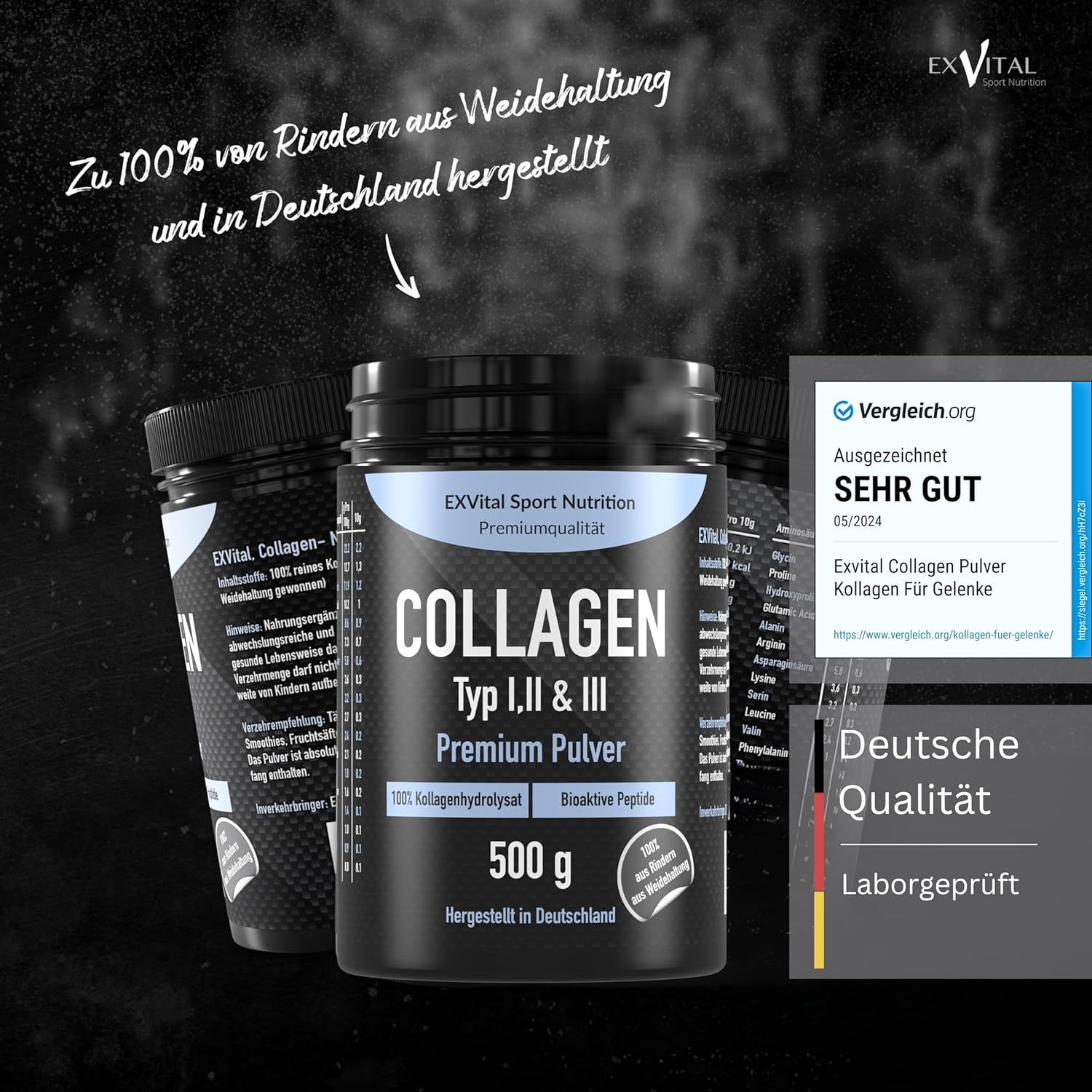 EXVital® Collagen Pulver, Bioaktives Kollagen Typ 1, 2 & 3