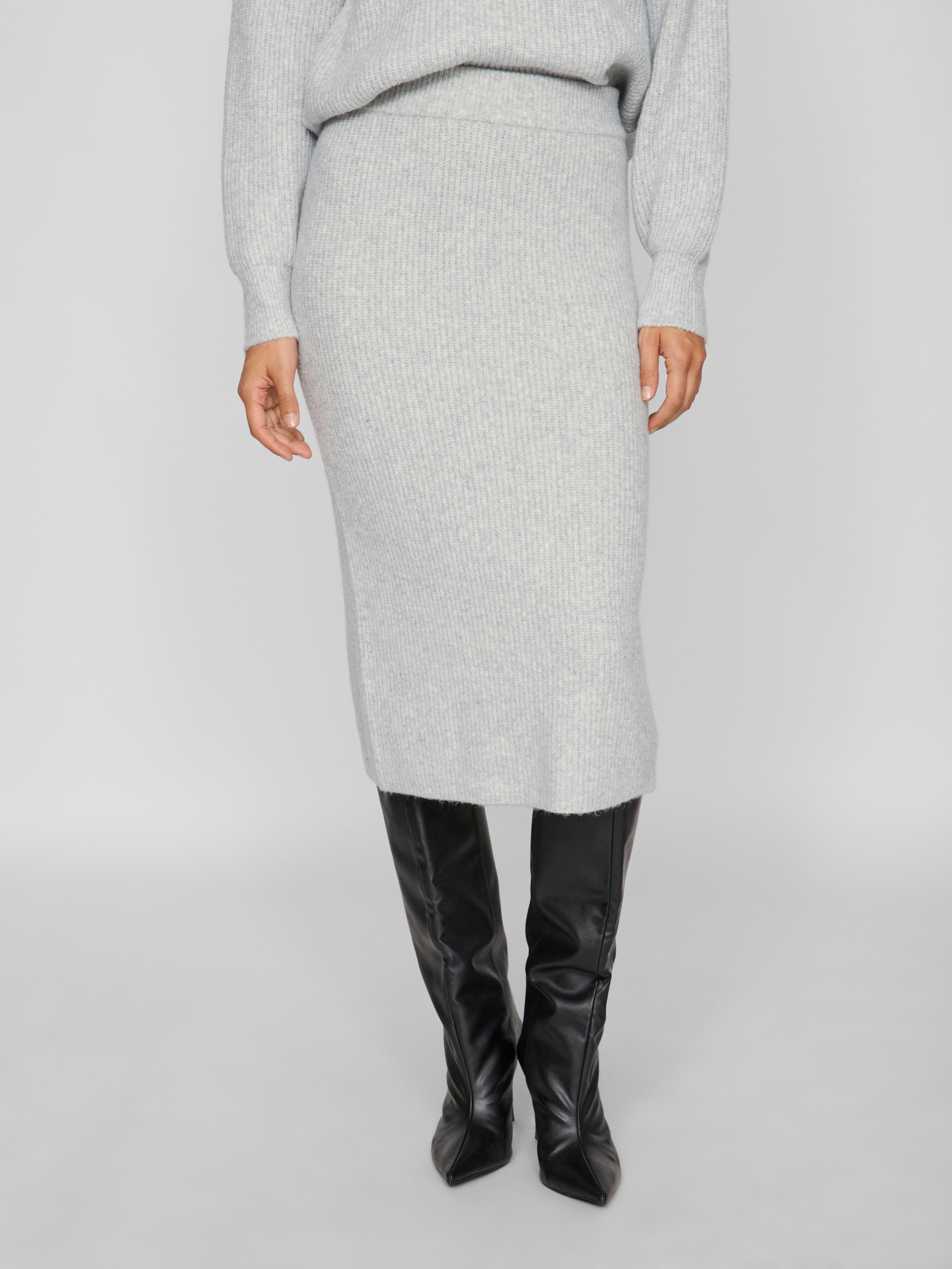 Vila  Vikachel Pencil striknederdel - Light Grey Melange