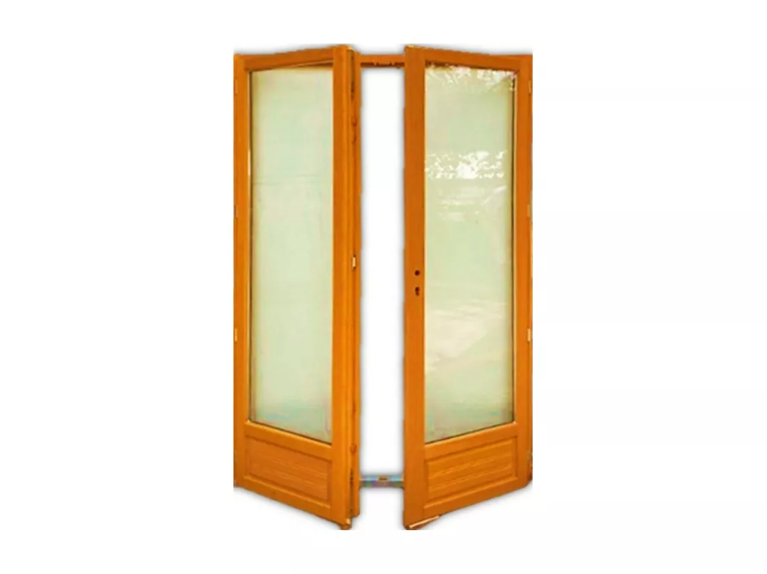 Porte Fenêtre Bois 2 Vantaux H205 X L140 Côtes Tableau + Poignée Et Barillet (ref 01245f924) Gd Menuiseries