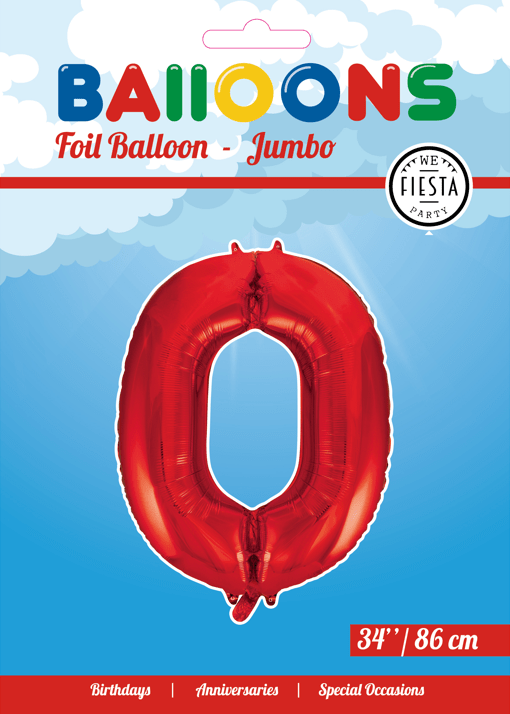 Folie Ballon Cijfer 0 Rood XL 86cm leeg