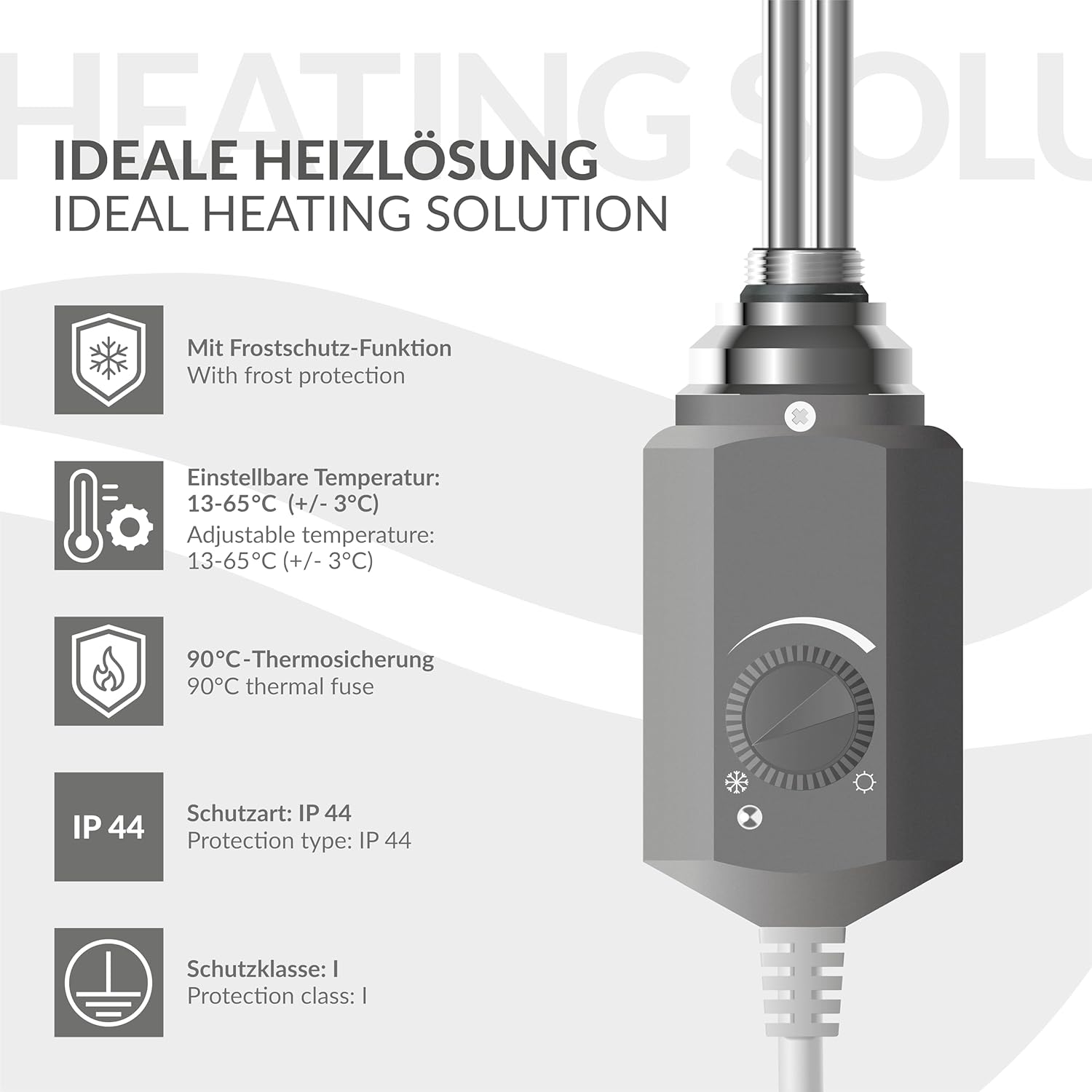 ECD Germany Badheizkörper Elektrisch 300 x 800 mm Anthrazit gerade mit Seitenanschluss inkl. Heizstab 600W ECO Chrom - Heizkörper Heizung Handtuchwärmer Handtuchtrockner Handtuchheizkörper