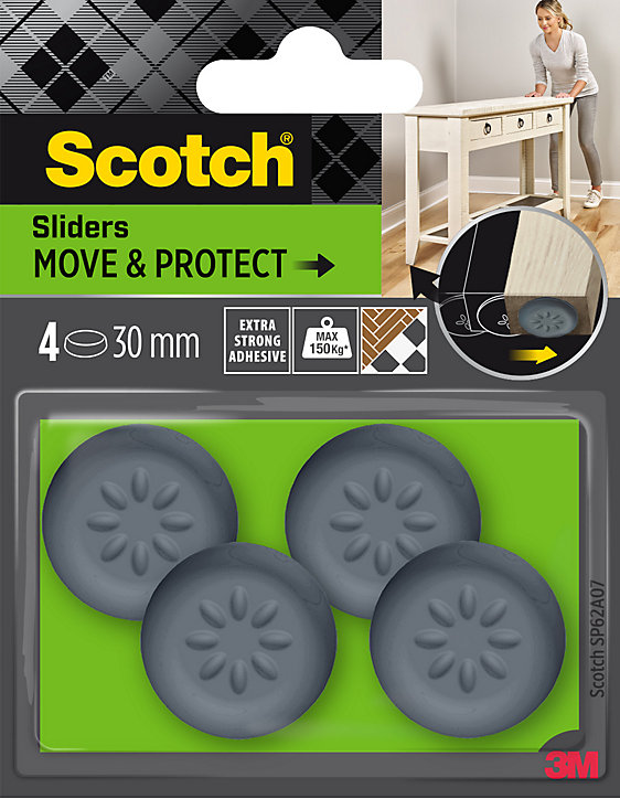 Patin glisseur adhésif rond gris Scotch ø30 mm, lot de 4