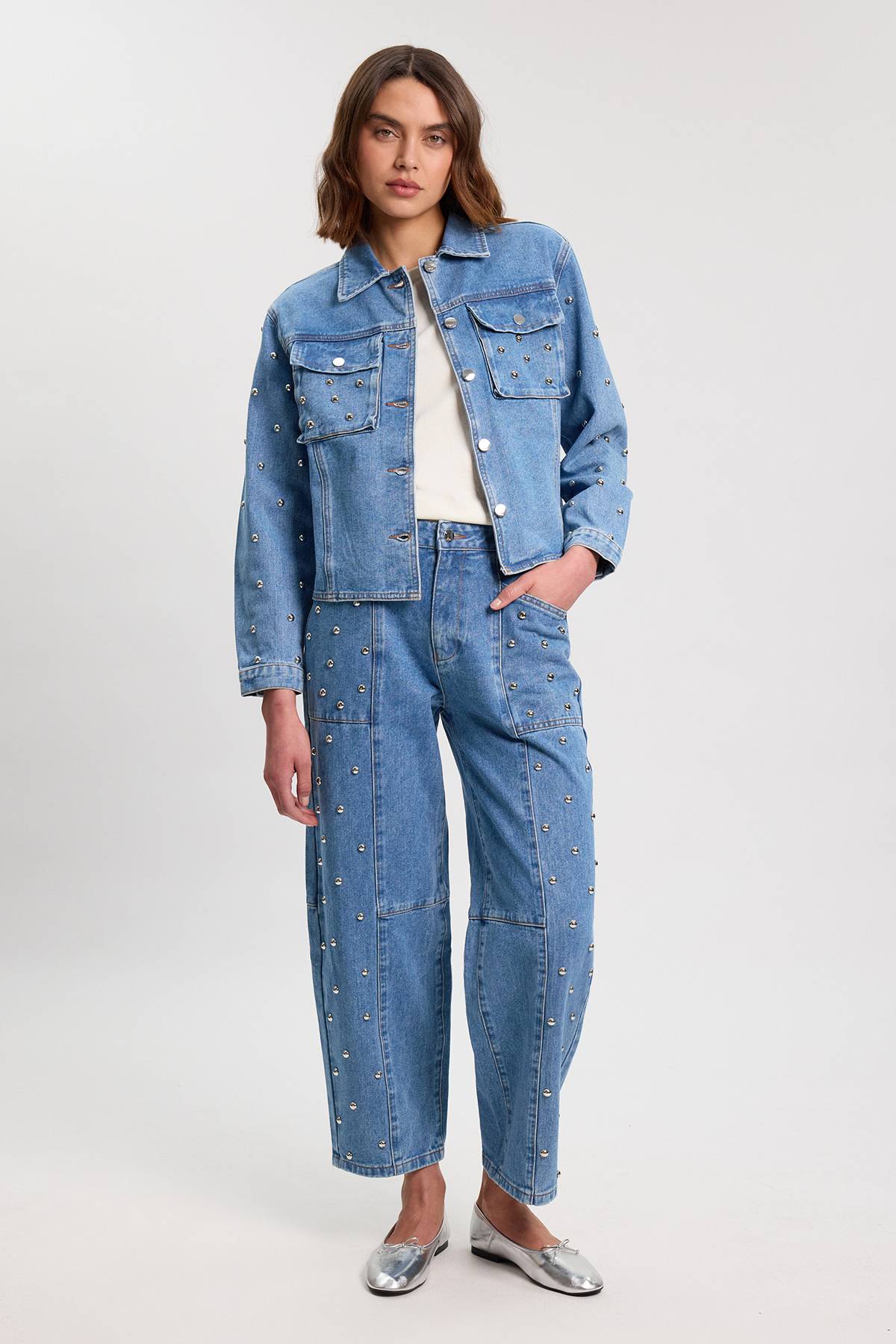 KarenMillen Veste En Denim À Col Clouté