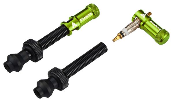 Paire de Valves Tubeless Granite Design Juicy Nipple 45 mm avec Bouchons Démonte-Obus Vert