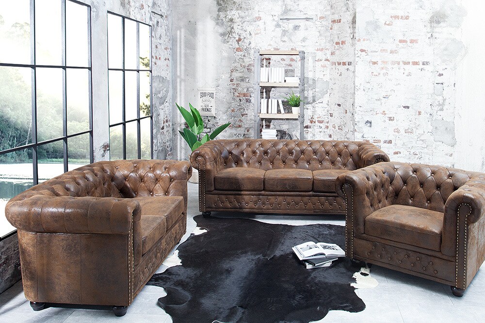 riess-ambiente 3er Sofa CHESTERFIELD - 205cm antik braun mit Knopfheftung und Federkern