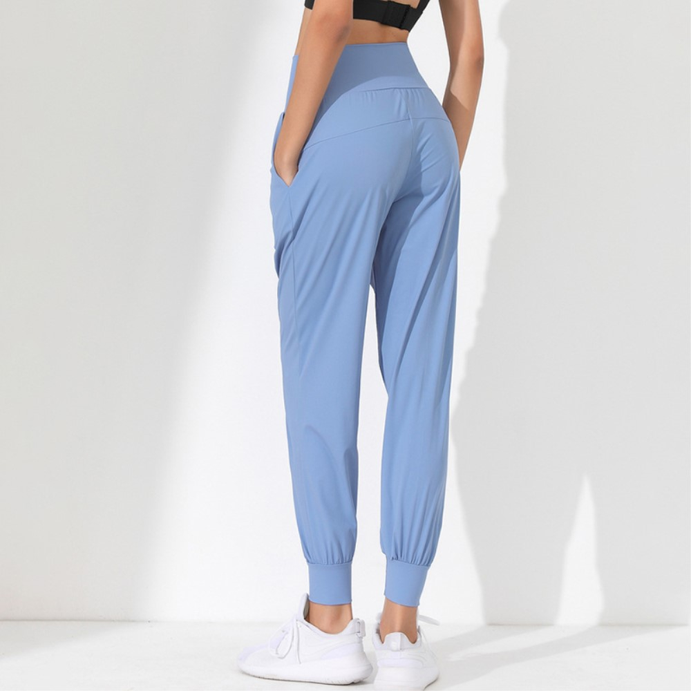 (Gr. L) Elastische Sport Hose High Waist Jogginghose - Blau