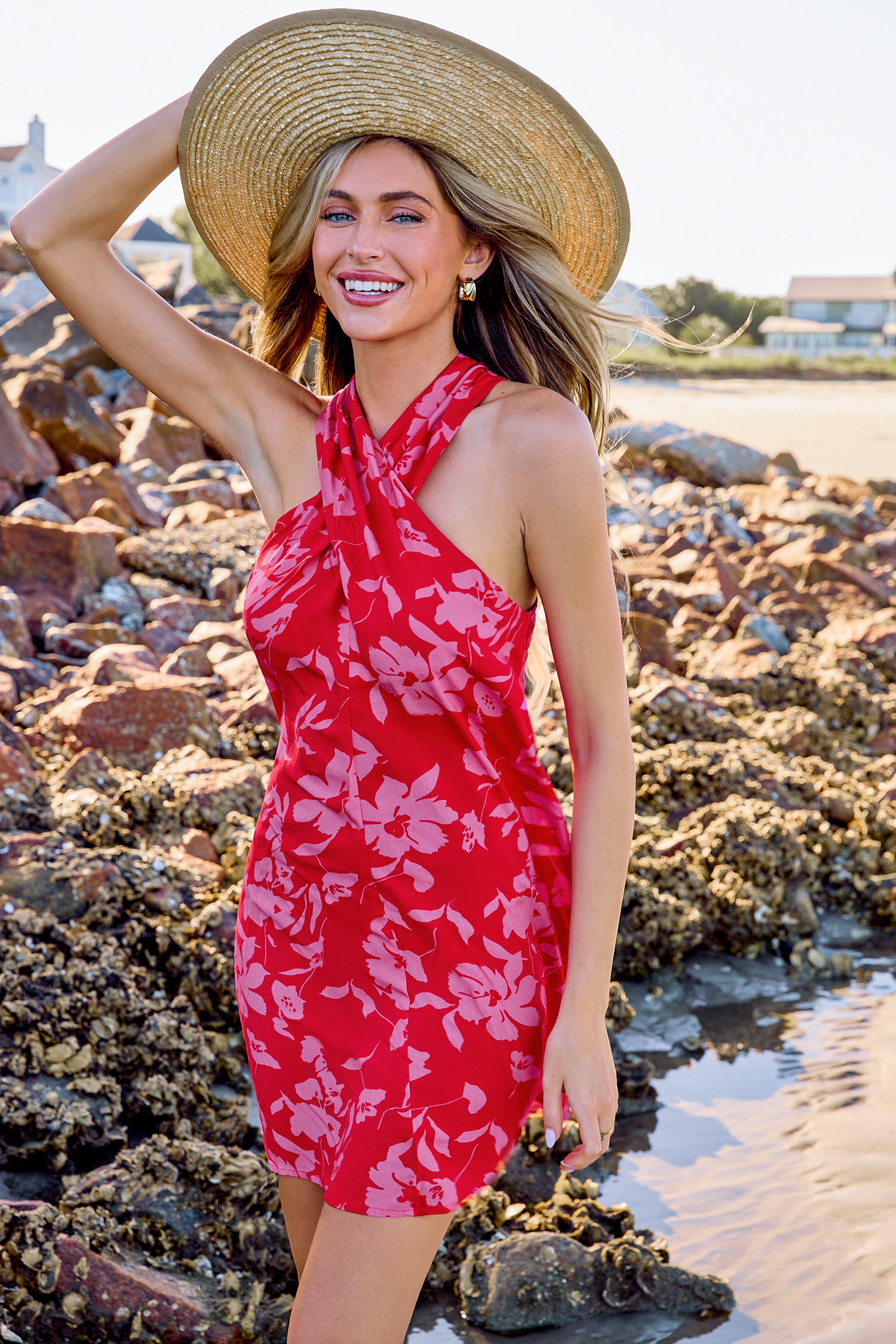 Robe à col licou croisé et imprimé floral
