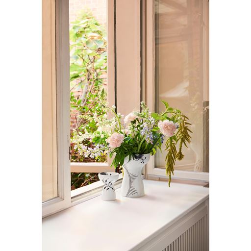 Royal Copenhagen Sort Mega Riflet Åben Vase, White/Black