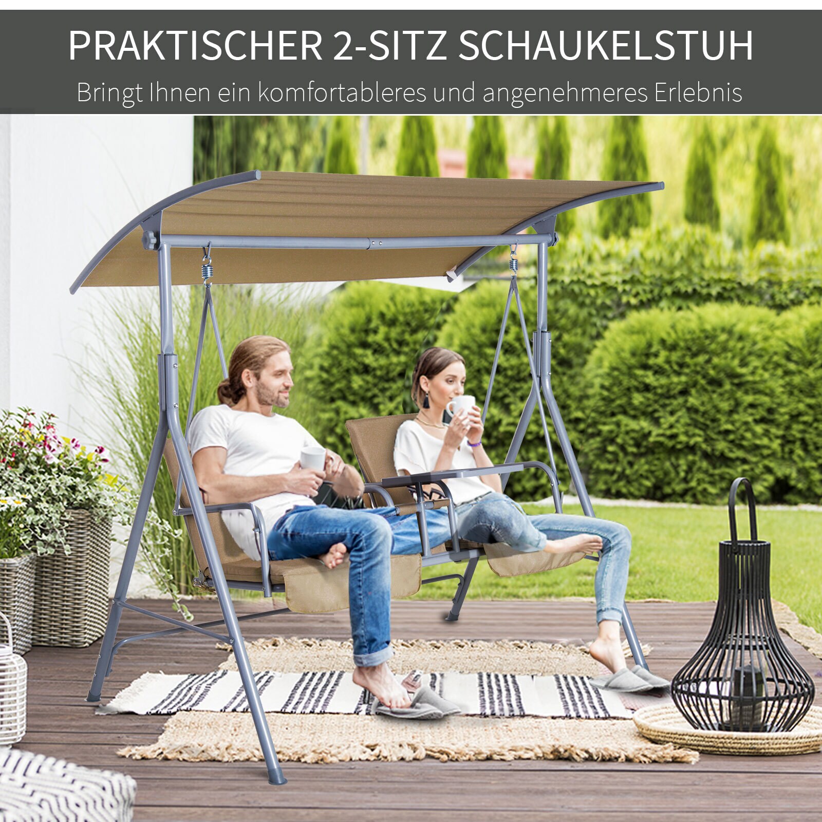 Outsunny Gartenschaukel mit Sonnendach 170 x 110 x 165 cm (LxBxH)