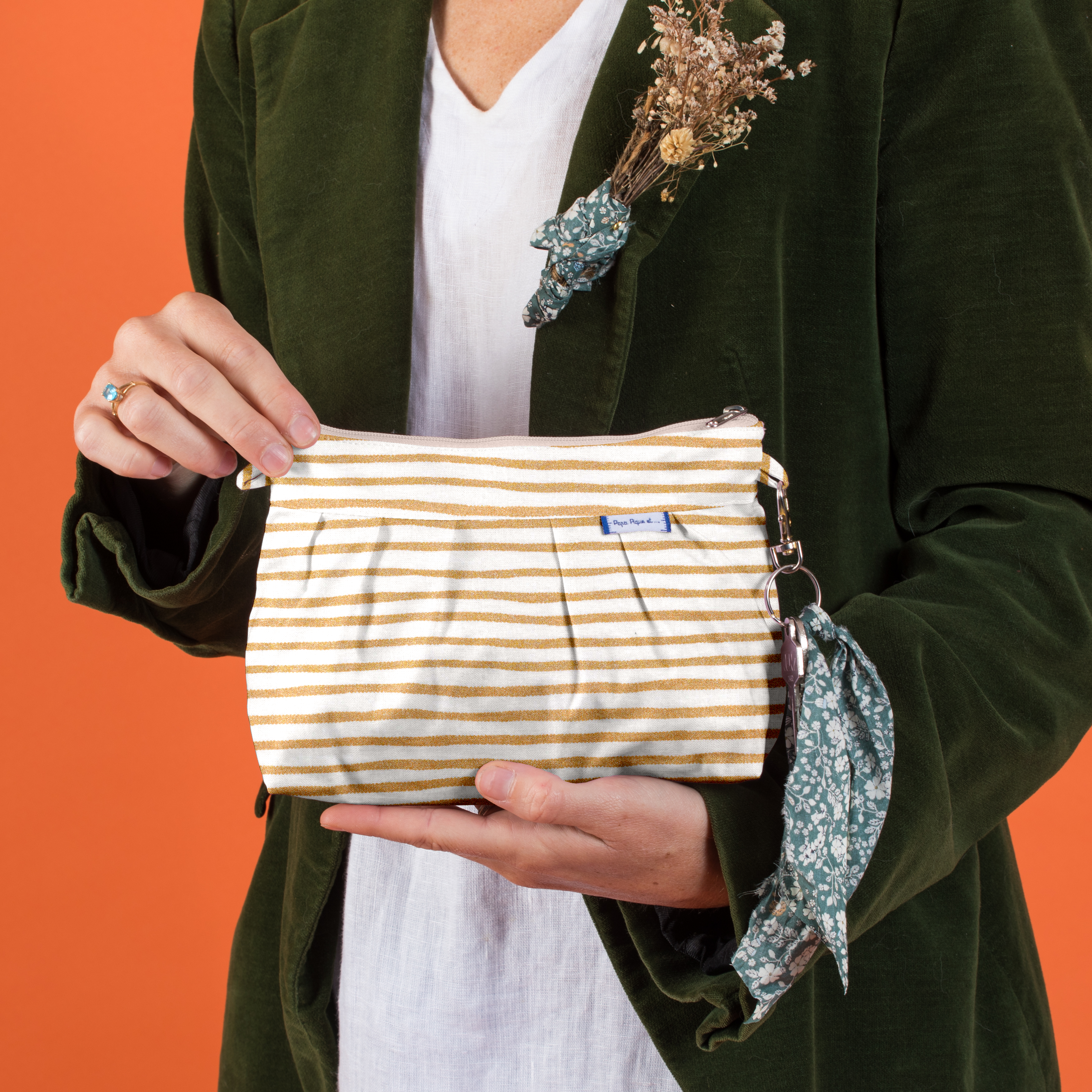 Pochette Plissée Rayé Or Blanc