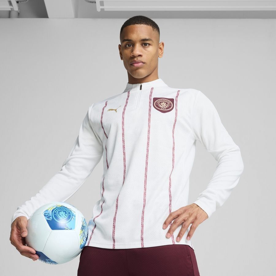 Manchester City Maillot d'Entraînement Avant-Match Fermeture Éclair 1/4 - Blanc/Dark Jasper