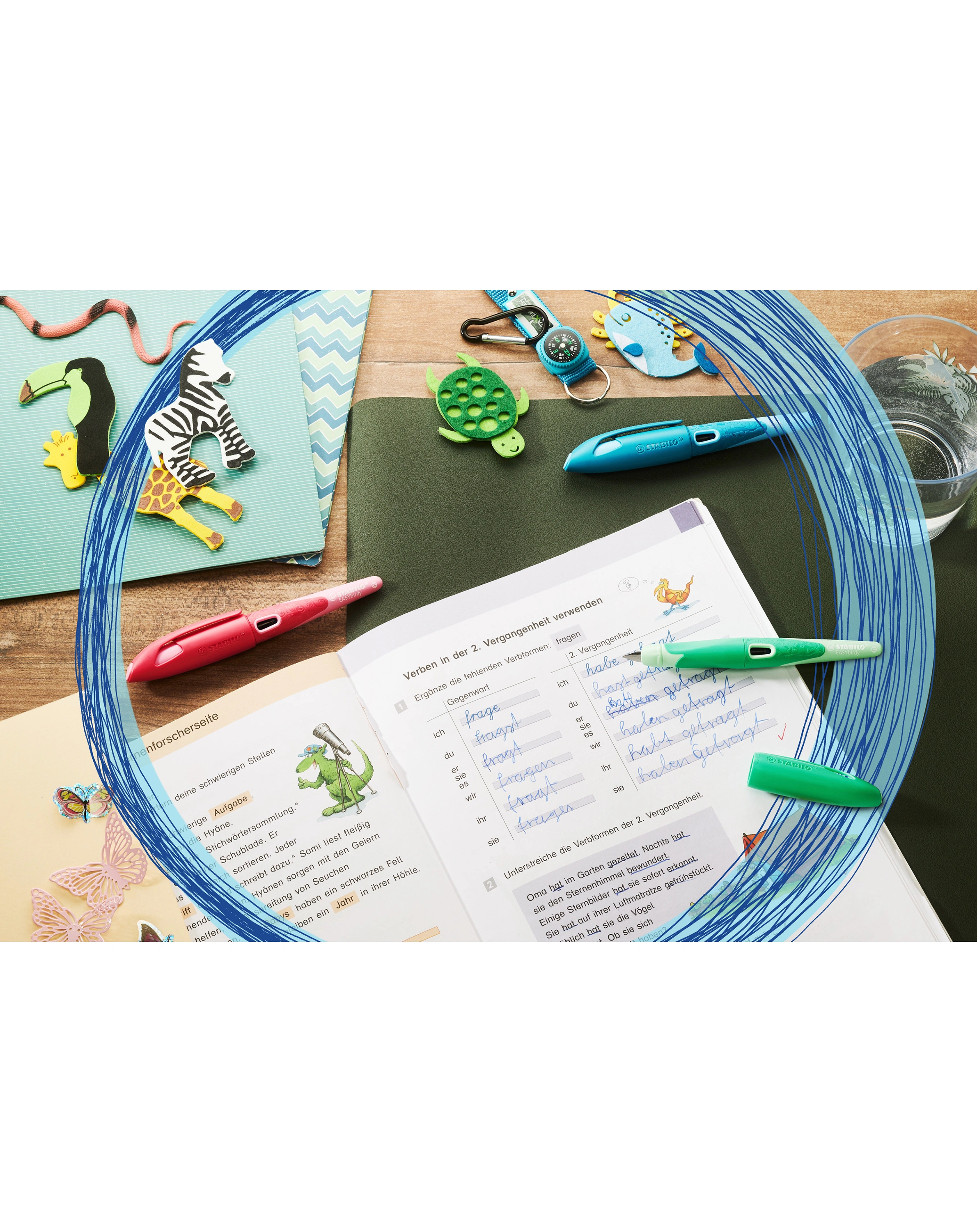 Schulfüller STABILO® EASYbirdy 3D Wildlife S.E. für Linkshänder in blau