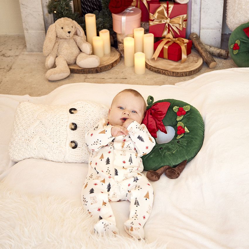 Dors-bien en velours imprimé Noël pour bébé - Ecru