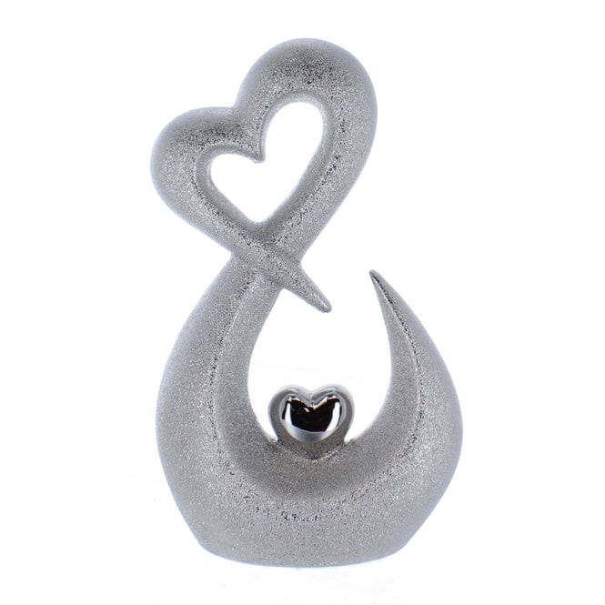 Standdeko - Herzen - silber - aus Keramik - ca. 17,5 x 7,5 x 28,5 cm